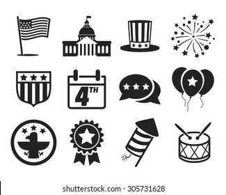 United States of America Independence Day icon set // 4 July // Black & White