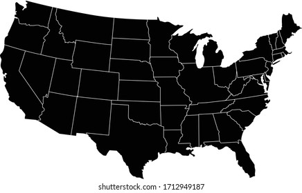 United States of America with individual states outlined Vector silhouette clip art editable.