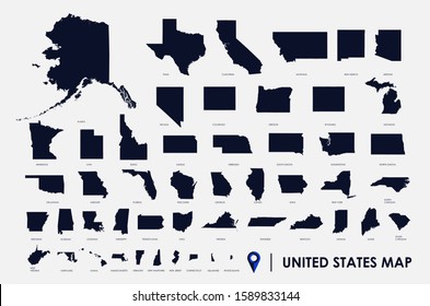 United States of America infographic, USA state maps by territory area, detailed vector illustration