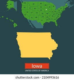 United States of America, Iowa state, map borders of the USA Iowa state.