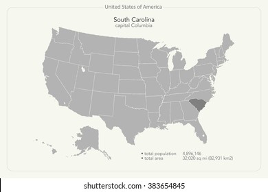 United States of America isolated map and South Carolina State territory. vector USA political maps. geographic banner template