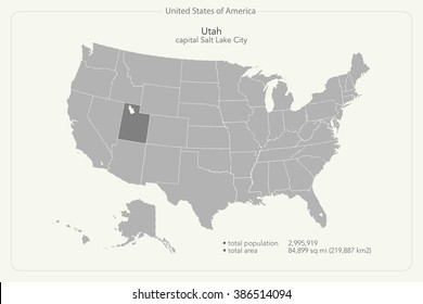 United States of America isolated map and Utah State territory. vector USA political map. geographic banner template