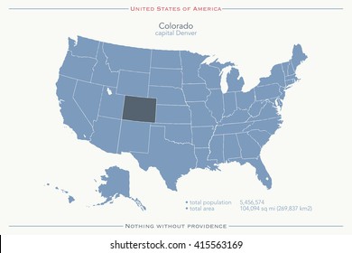 United States of America isolated map and Colorado state territory. vector USA political map. geographic banner design