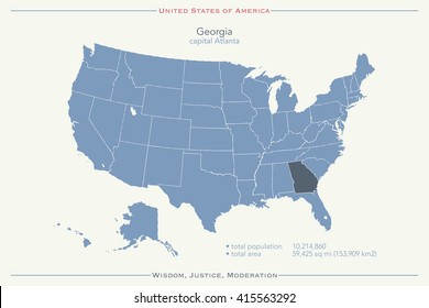 United States of America isolated map and Georgia state territory. vector USA political map. geographic banner design