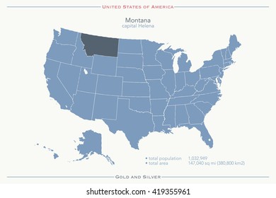 United States of America isolated map and Montana State territory. vector USA political map. geographic banner template