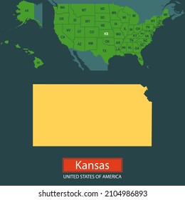 United States of America, Kansas state, map borders of the USA Kansas state.