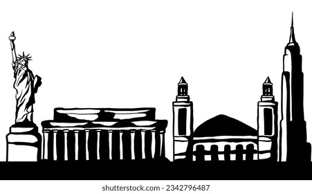 United States of America landmarks drawings, vector illustration.