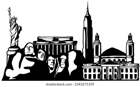United States of America landmarks drawings, vector illustration.