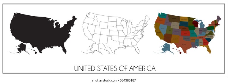 United states of America lay out,cities and name map.