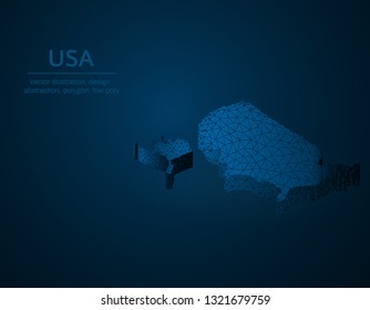 United States of America low poly vector illustration, USA map polygonal icon, isometric icon, education concept illustration, dark blue background