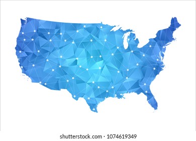 United States of America Map - Abstract geometric rumpled triangular low poly style gradient graphic on white background , line dots polygonal design for your . Vector illustration eps 10