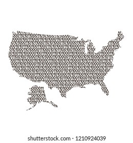 United States of America map abstract schematic from black ones and zeros binary digital code. Vector illustration.