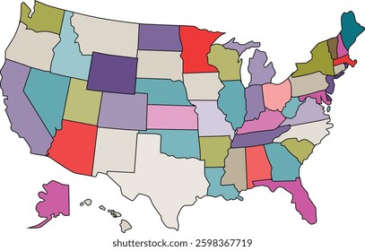 United States Of America Map All Regional In Ilustration Vector 
