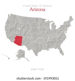 United States of America map and Arizona territory isolated on white background