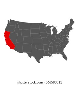 United States of America Map with california highlighted isolated on white