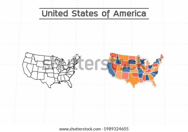 United States of America map city vector\
divided by colorful outline simplicity style. Have 2 versions,\
black thin line version and colorful version. Both map were on the\
white background.