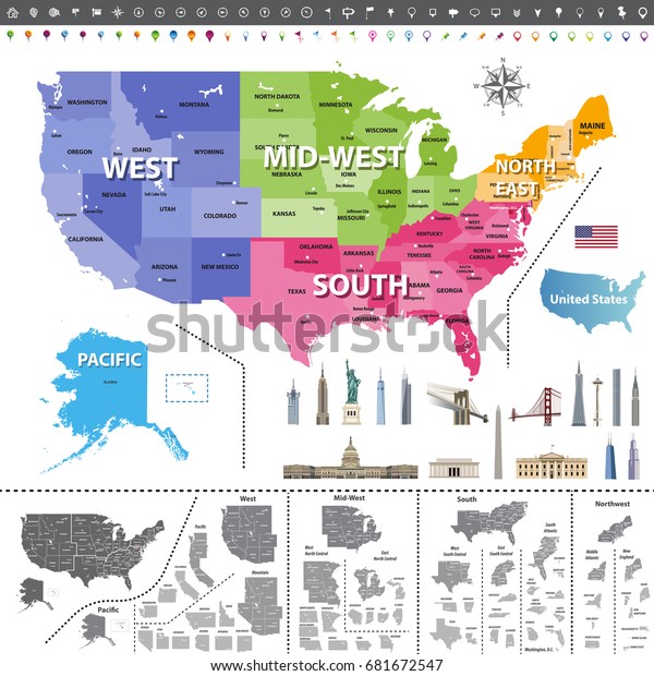 United States America Map Colored By Stock Vector Royalty Free