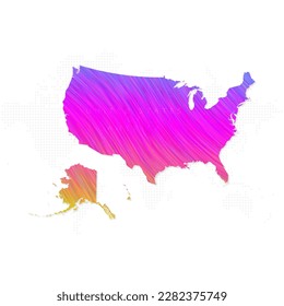 United States of America map in colorful halftone gradients. Future geometric patterns of lines abstract on white background. Vector Illustration Eps10.
