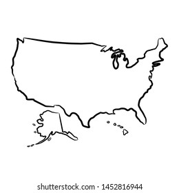 United States of America map from the contour black brush lines different thickness on white background. Vector illustration.