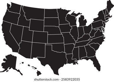 United States of America map Country nation States black silhouette Geography isolated graphic design