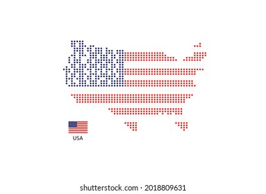 United States of America map design by color of United States of America flag in circle shape, White background with United States of America flag.