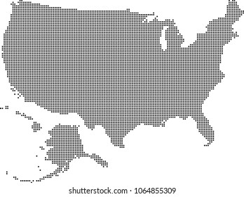 United States of America map dots vector outline illustration background. Dotted map of USA. Creative pixel art map of US with highly detailed border