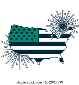 united states of america map with flag and fireworks