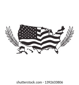 united states of america map with flag