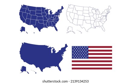  United States of America Map, Flag Vector illustration for your business. Your business will benefit from this unique design.The basic vector will not lose quality when used in background environment