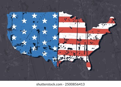 United states of america map and flag patern with scratch abrasion mark . Grunge style . Vector .