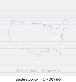 United States of America map hand drawn gray outline on notebook background. Vector Illustration EPS10.