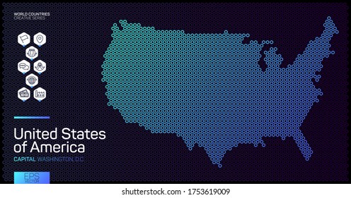 Karte der Vereinigten Staaten von Amerika mit Hexagon-Zellen