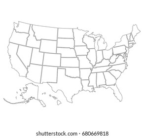 United States of America map. High detailed border. Vector illustration.