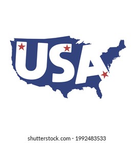 United States of America Map Icon Design. Color Flag Patriotic Stars and Stripes Siymbol Vector.