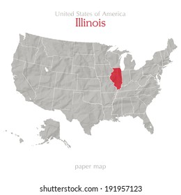 United States of America map and Illinois territory isolated on white background