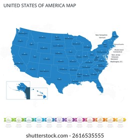 United States of America Map - Infographic detailed map with regions and cities of the country. Vector illustration EPS10.