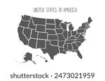 United States of America map with states isolated on a white background. Vector illustration.