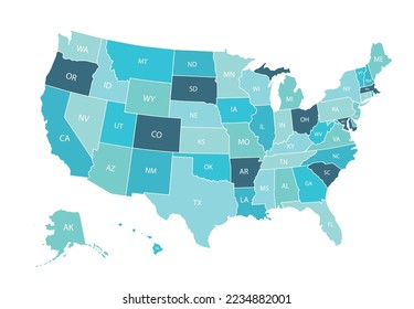 United States of America map isolated on white background. USA map with state names. Vector stock