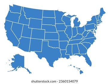 Mapa aislado de los Estados Unidos de América. Mapa de EE.UU. con división de estados - vector de stock