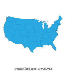 Mapa de los Estados Unidos de América aislado en blanco