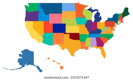 United States of America map multicolor. USA map. Flat black and white vector illustration. American map for poster, banner, t-shirt. Design USA cartography map.
