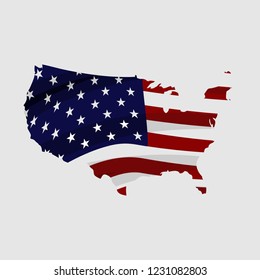 United States of America map with national flag. flat, icon, vector illustration