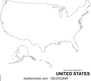 United States of America Map Outline. Vector Illustration in Simple Line Design