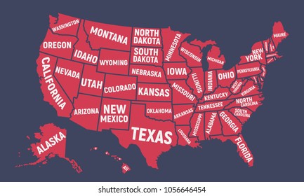 United States of America map. Poster map of USA with state names. American background. Vector illustration