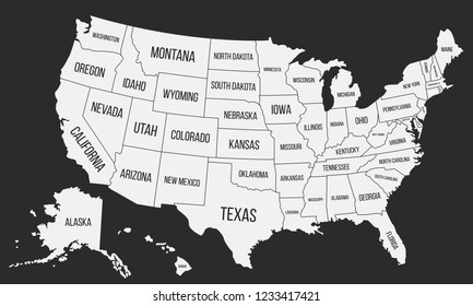 United States of America map. Poster map of USA with state names. American background. Vector illustration