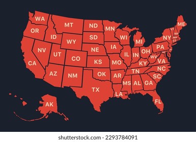 United States of America map. Red USA outline map on isolated background. Vector