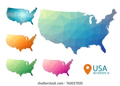 United States of America map - set USA geometric rumpled triangular low poly style gradient graphic background , polygonal design for your . Vector illustration eps 10.