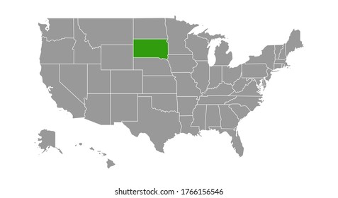 United States Of America Map And South Dakota Territory.