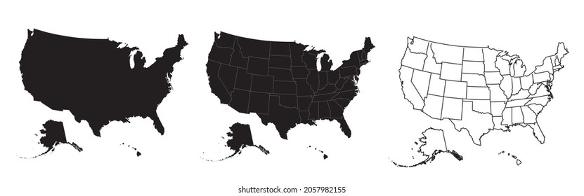 Mapa de los Estados Unidos de América. Mapa de EE.UU. con y sin estados aislados - vector de stock