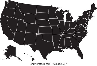 Mapa de los Estados Unidos de América. Mapa de EE.UU. con estados aislados - vector de stock